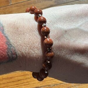 Gold Sandstone Crystal Gemstone Stretch Bracelet Natural Healing Energy Bracelet